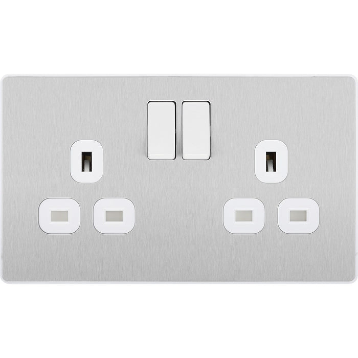 BG Evolve Brushed Steel Double Socket PCDBS22W Available from RS Electrical Supplies