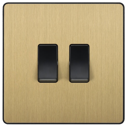 BG Evolve Satin Brass 2W & Intermediate Light Switch PCDSB2WINTB Available from RS Electrical Supplies