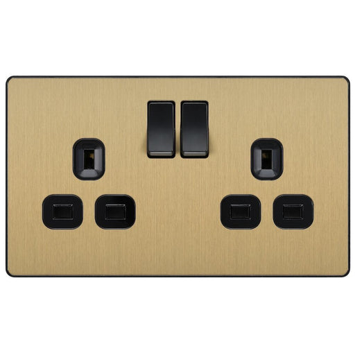 BG Evolve Satin Brass 13A Double Socket 10 Pack PCDSB22B Available from RS Electrical Supplies