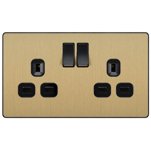 BG Evolve Satin Brass 13A Double Socket PCDSB22B Available from RS Electrical Supplies