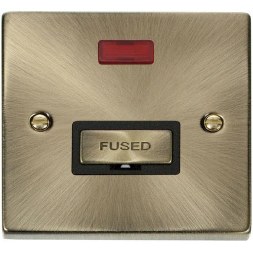 Click Deco Antique Brass 13A Unswitched Spur with Neon VPAB753BK Available from RS Electrical Supplies