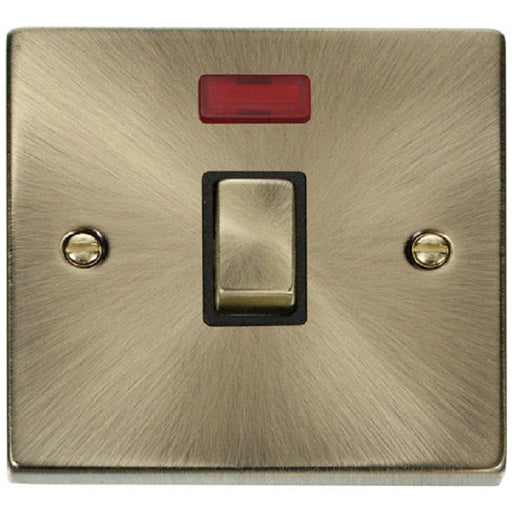 Click Deco Antique Brass 20A Double Pole Switch with Neon VPAB723BK Available from RS Electrical Supplies