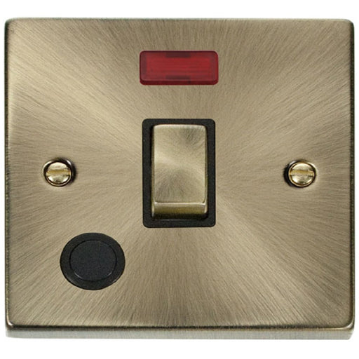 Click Deco Antique Brass 20A Double Pole Switch with Neon and Flex VPAB523BK Available from RS Electrical Supplies