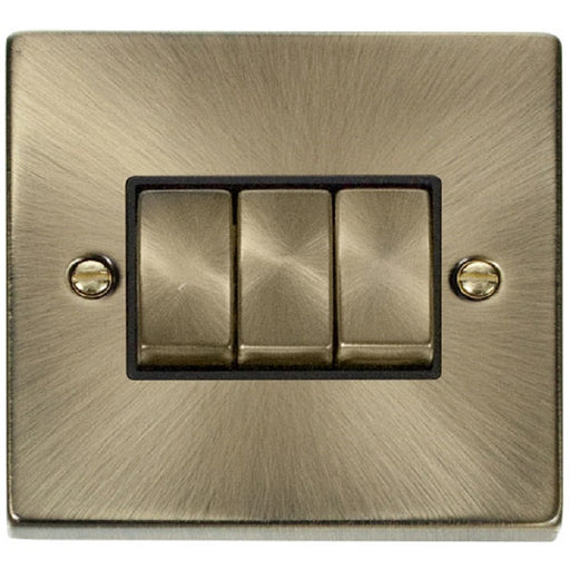 Click Deco Antique Brass 3G Light Switch VPAB413BK Available from RS Electrical Supplies
