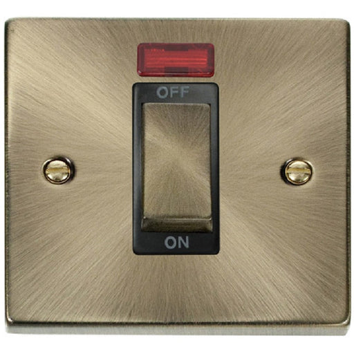 Click Deco Antique Brass 45A Cooker Switch with Neon VPAB501BK Available from RS Electrical Supplies
