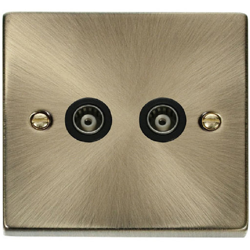 Click Deco Antique Brass Double Isolated TV Socket VPAB159BK Available from RS Electrical Supplies