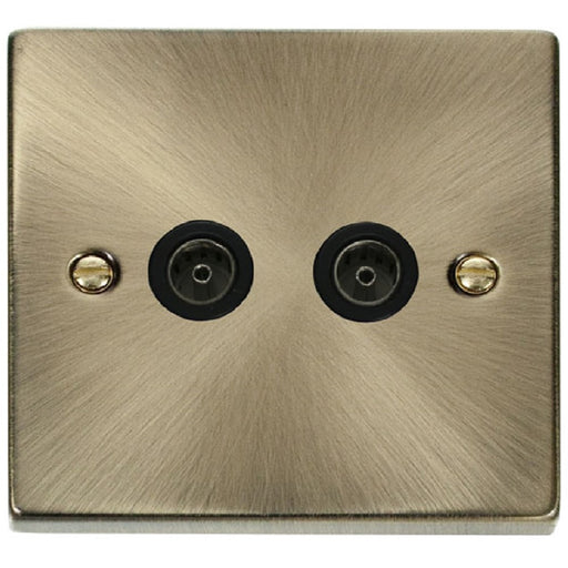Click Deco Antique Brass Double TV Socket VPAB066BK Available from RS Electrical Supplies
