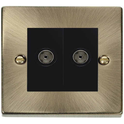 Click Deco Antique Brass Double TV Socket VPAB066MBK Available from RS Electrical Supplies