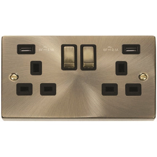 Click Deco Antique Brass 13A Double USB Socket VPAB580BK Available from RS Electrical Supplies