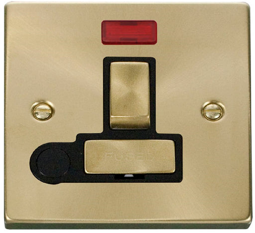 Click-Deco-Satin-Brass-13A-Switched-Spur-with-Flex-and-Neon-VPSB552BK-Available-from-RS-Electrical-Supplies
