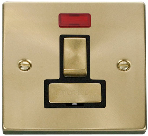 Click-Deco-Satin-Brass-13A-Switched-Spur-with-Neon-VPSB752BK-Available-from-RS-Electrical-Supplies