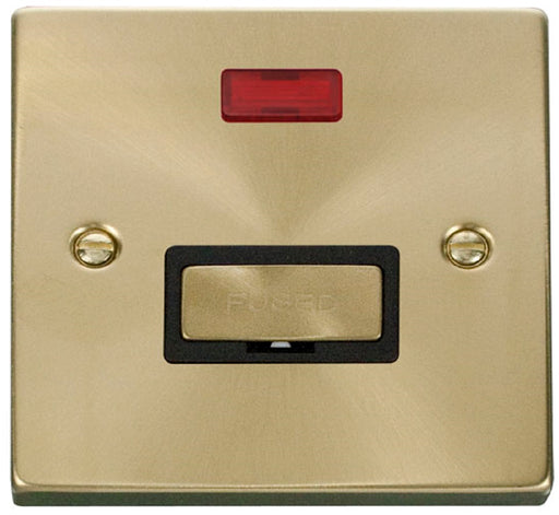 Click-Deco-Satin-Brass-13A-Unswitched-Spur-with-Neon-VPSB753BK-Available-from-RS-Electrical-Supplies