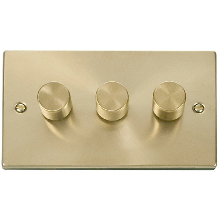 Click Deco Satin Brass 3G LED Dimmer Switch VPSB163