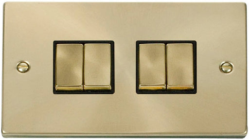 Click-Deco-Satin-Brass-4G-Light-Switch-VPSB414BK-Available-from-RS-Electrical-Supplies