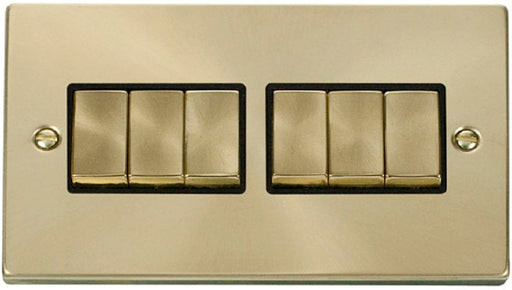 Click-Deco-Satin-Brass-6G-Light-Switch-VPSB416BK-Available-from-RS-Electrical-Supplies