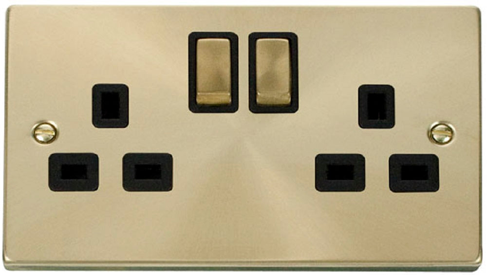 Click-Deco-Satin-Brass-13A-Double-Socket-VPSB536BK-Available-from-RS-Electrical-Supplies