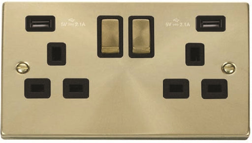 Click-Deco-Satin-Brass-13A-Double-USB-Socket-VPSB580BK-Available-from-RS-Electrical-Supplies