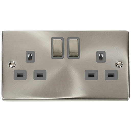 Click Deco Satin Chrome 13A Double Socket VPSC536GY Available from RS Electrical Supplies