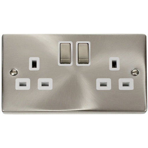 Click Deco Satin Chrome 13A Double Socket VPSC536WH Available from RS Electrical Supplies