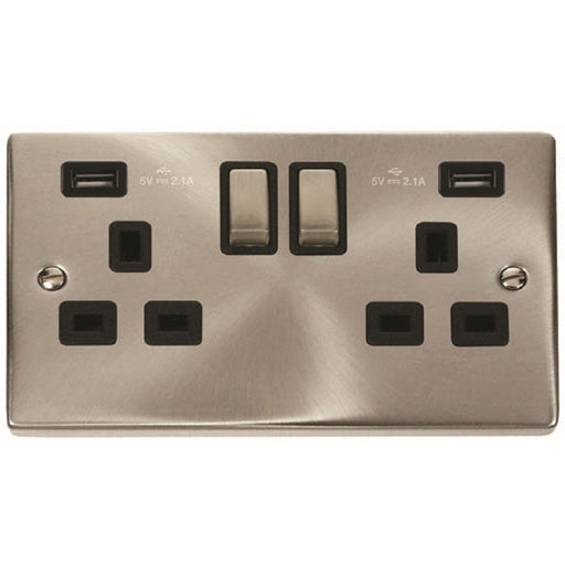 Click Deco Satin Chrome 13A Double USB Socket VPSC580BK Available from RS Electrical Supplies