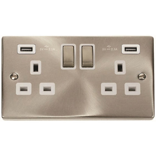 Click Deco Satin Chrome 13A Double USB Socket VPSC580WH Available from RS Electrical Supplies