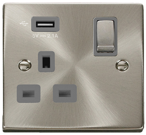 Click Deco Satin Chrome 13A Single USB Socket VPSC571UGY Available from RS Electrical Supplies