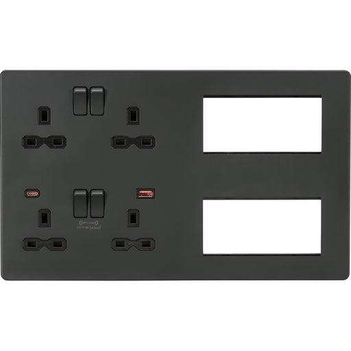 Knightsbridge Screwless Anthracite Double Socket Combination Plate SFR998AT Available from RS Electrical Supplies