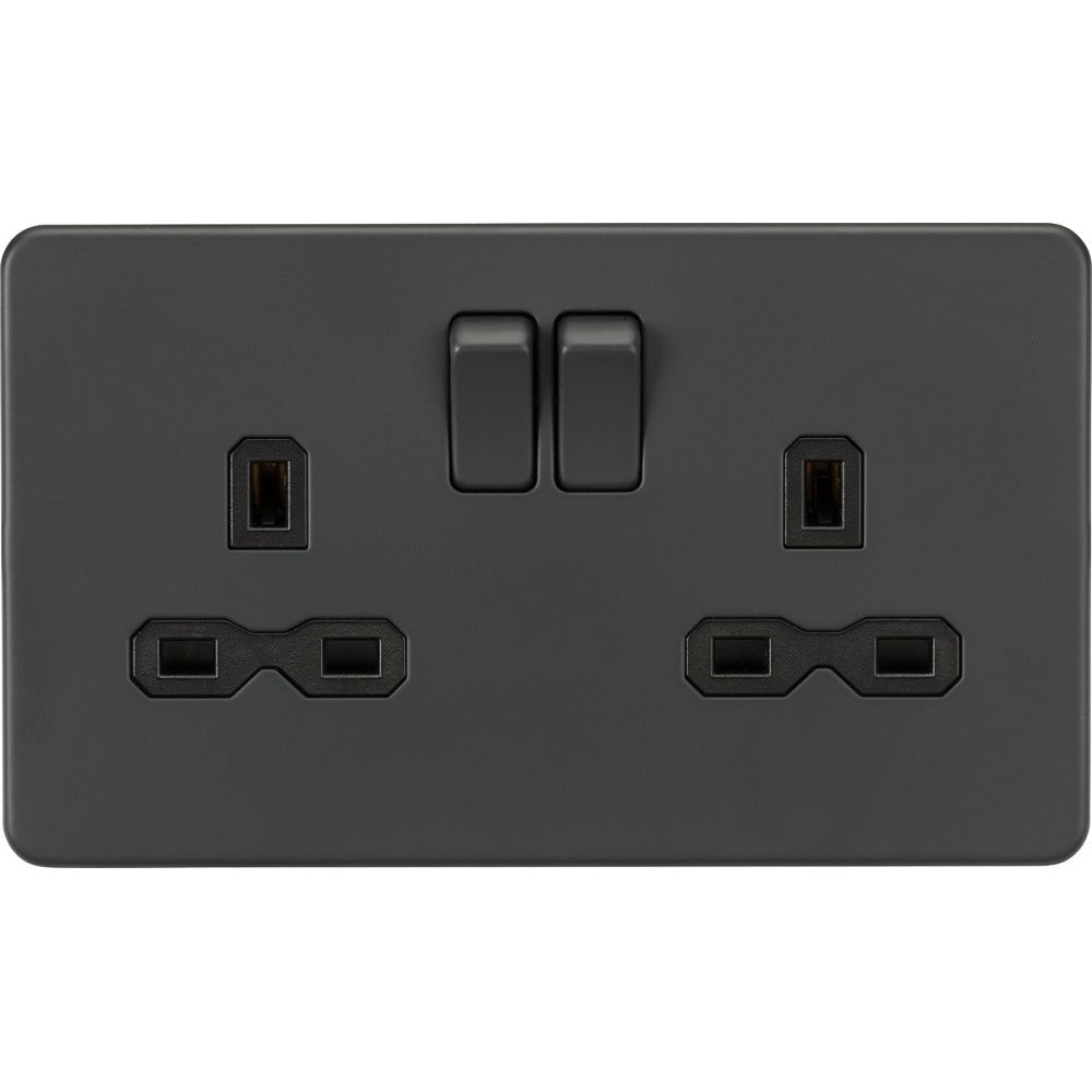 Knightsbridge Screwless Anthracite Double Socket SFR9000AT Available from RS Electrical Supplies