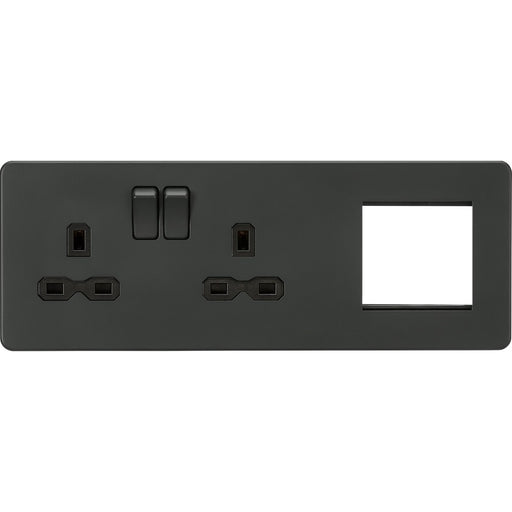 Knightsbridge Screwless Anthracite Double Socket with 2G Euro Plate SFR192LAT Available from RS Electrical Supplies
