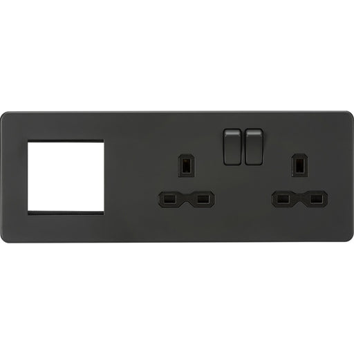 Knightsbridge Screwless Anthracite Double Socket with 2G Euro Plate SFR192RAT Available from RS Electrical Supplies