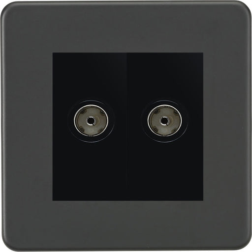 Knightsbridge Screwless Anthracite Double TV Socket SF0200MAT Available from RS Electrical Supplies