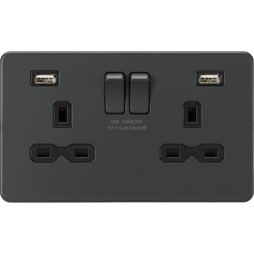 Knightsbridge Screwless Anthracite Double USB Socket SFR9224AT Available from RS Electrical Supplies