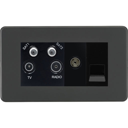 Knightsbridge Screwless Anthracite Quadplex Combination TV Socket SF0600MAT Available from RS Electrical Supplies