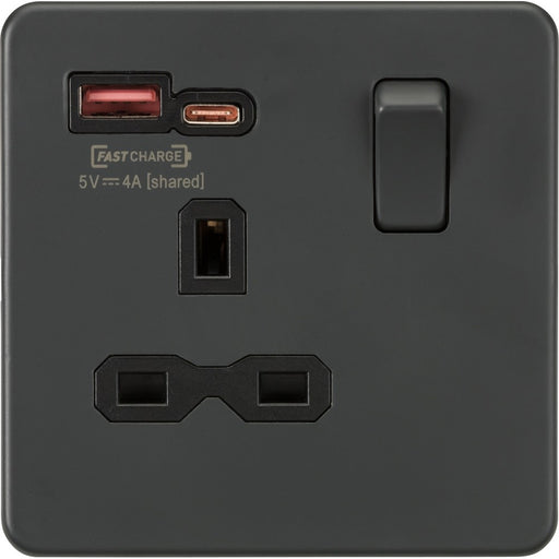 Knightsbridge Screwless Anthracite Single A+C USB Socket SFR9919AT Available from RS Electrical Supplies