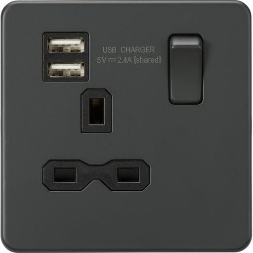 Knightsbridge Screwless Anthracite Single USB Socket SFR9124AT Available from RS Electrical Supplies