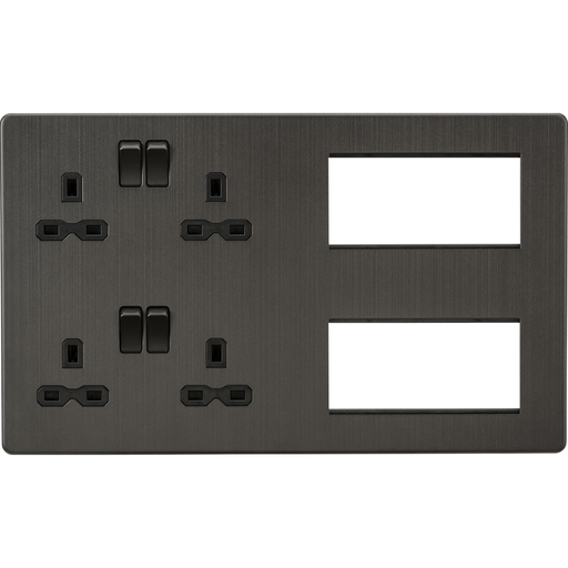 Knightsbridge Screwless Smoked Bronze Double Socket Combination Plate SFR298SB Available from RS Electrical Supplies