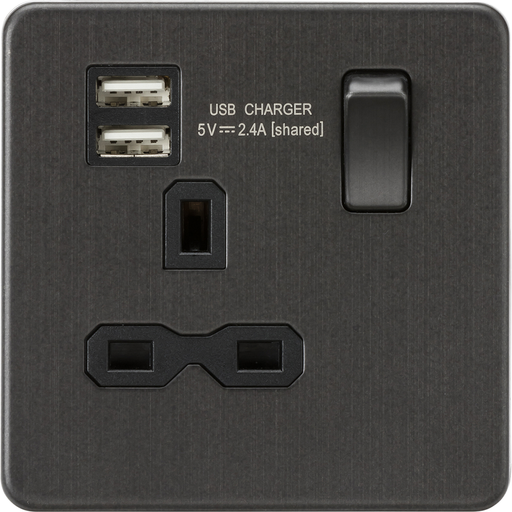 Knightsbridge Screwless Smoked Bronze Single USB Socket SFR9124SB Available from RS Electrical Supplies