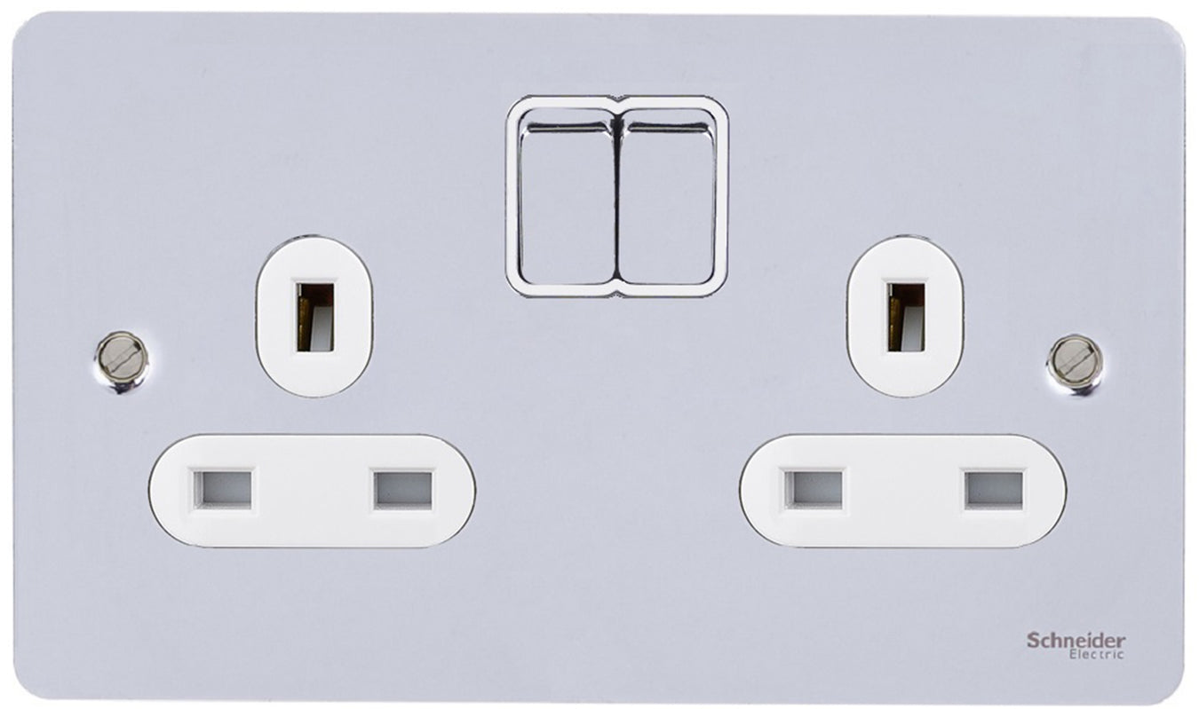 Schneider Ultimate flat plate polished chrome white inserts switches and sockets