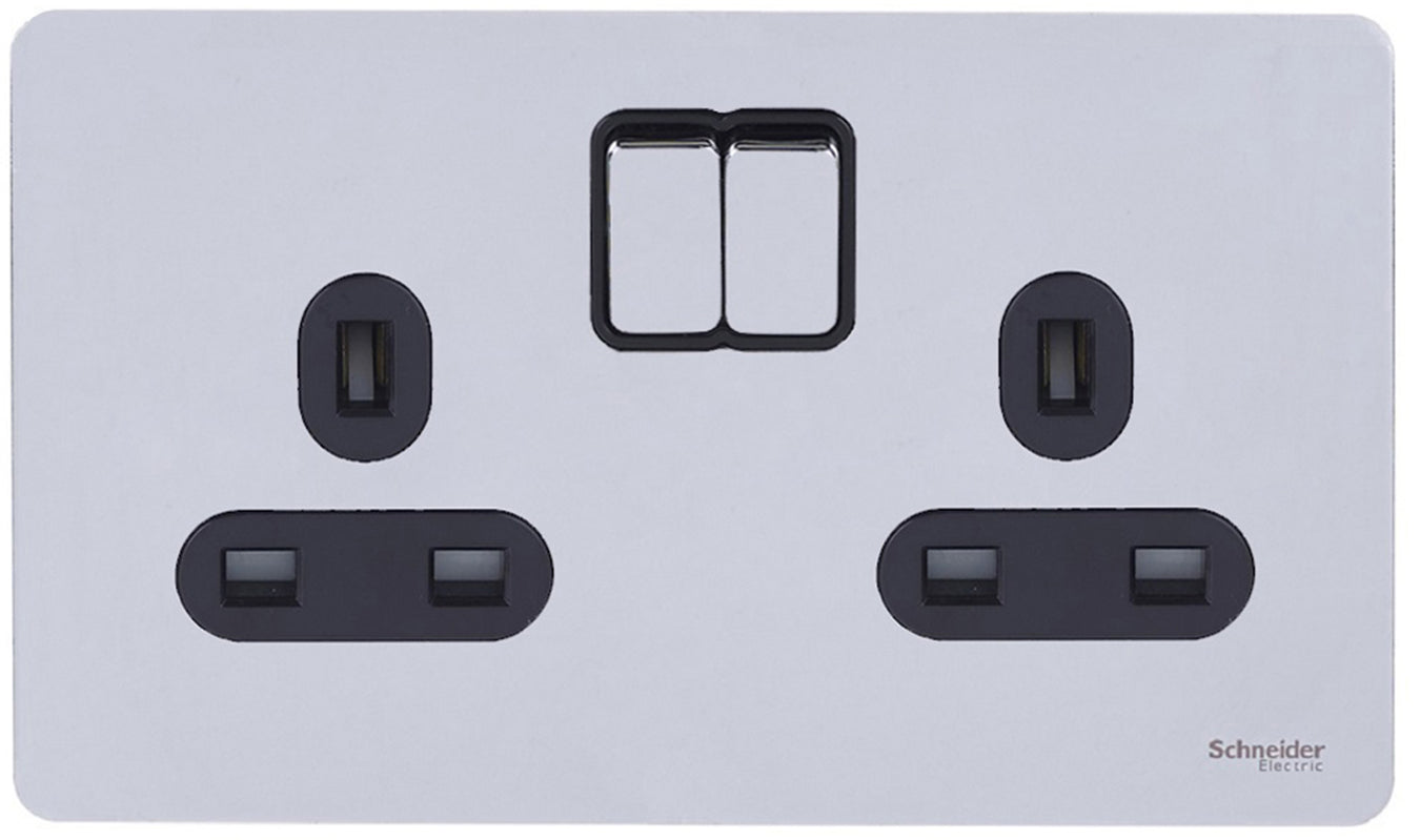 Schneider Ultimate screwless polished chrome black switches and sockets