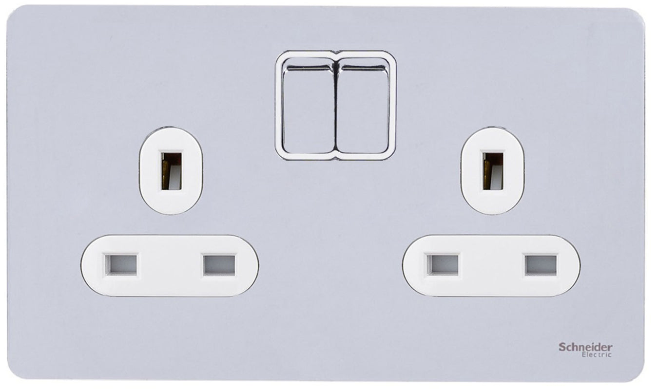 Schneider Ultimate screwless polished chrome white inserts switches and sockets