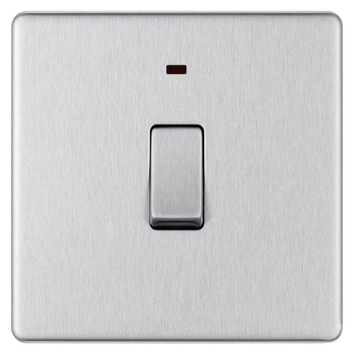 BG Nexus Screwless Brushed Steel 20A Double Pole Switch with Neon FBS31 Available from RS Electrical Supplies