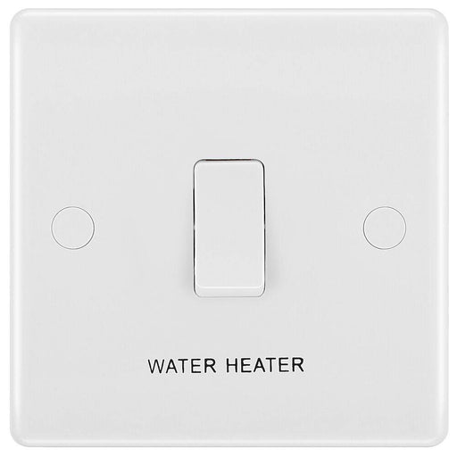 BG White Moulded 20A DP Switch with Flex and Marked Water Heater 832WH Available from RS Electrical Supplies