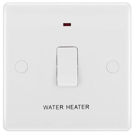 BG White Moulded 20A DP Switch with Neon Flex and Marked Water Heater 833WH Available from RS Electrical Supplies