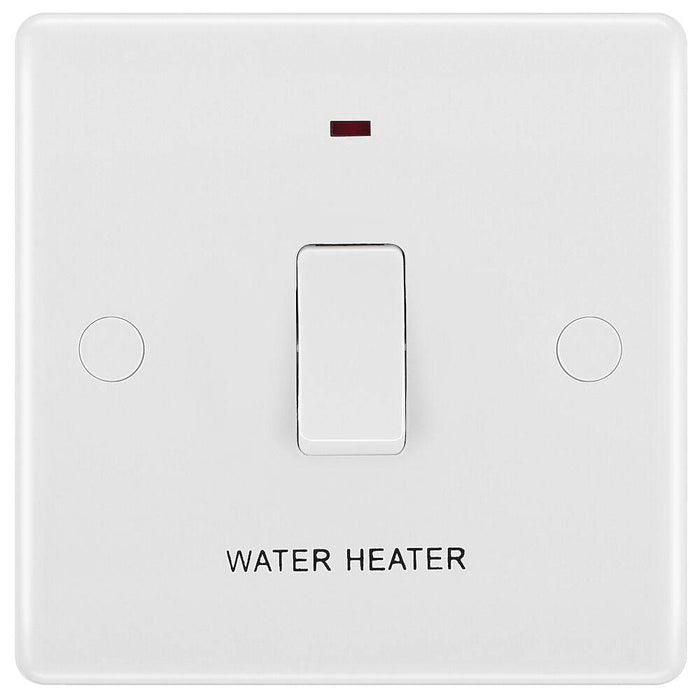 BG White Moulded 20A DP Switch with Neon Flex and Marked Water Heater 833WH Available from RS Electrical Supplies