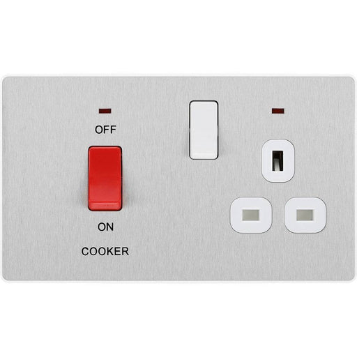 BG Evolve Brushed Steel 45A Cooker Switch with double pole switch and LED PCDBS70W Available from RS Electrical Supplies