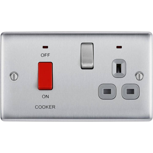 BG Nexus Metal Brushed Steel Cooker Switch with 13A Socket NBS70G Available from RS Electrical Supplies