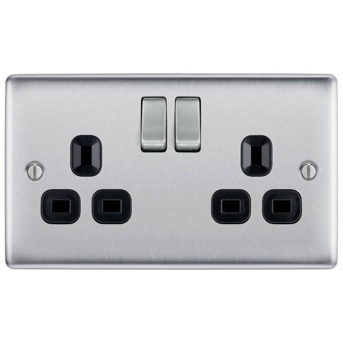 BG Nexus Metal Brushed Steel 13A Double Socket NBS22B Available from RS Electrical Supplies