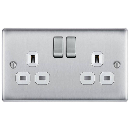 BG Nexus Metal Brushed Steel 13A Double Socket NBS22W Available from RS Electrical Supplies