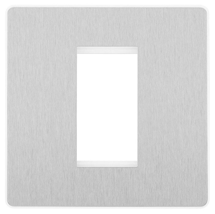 BG Evolve Brushed Steel 1G Euro Module Plate PCDBSEMS1W Available from RS Electrical Supplies