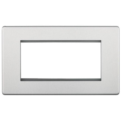 BG Nexus Screwless Brushed Steel 4G Euro Plate FBSEMR4 Available from RS Electrical Supplies